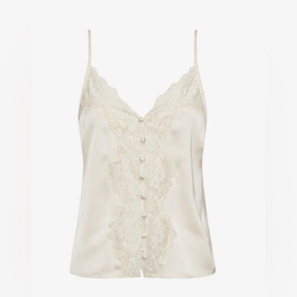 Rumored Chantilly Cream Lace-Trim Satin Tank Top